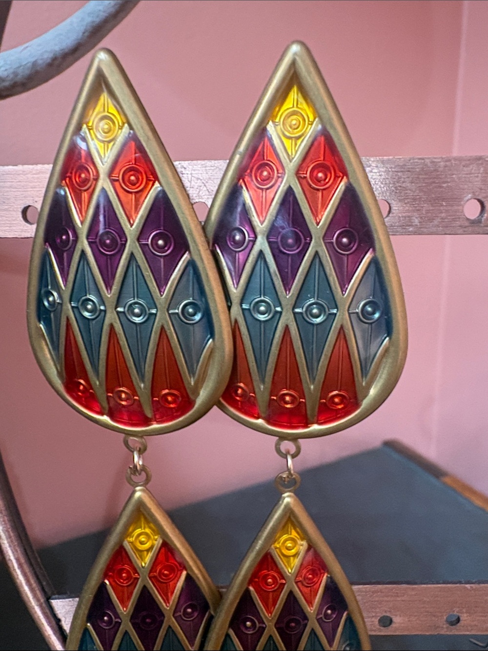 Bold Harlequin Teardrop Statement Earrings - Picture 2 of 4